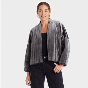 NWT Women’s Quilted Velvet Duster Jacket - A New Day Gray One Size Fits Most